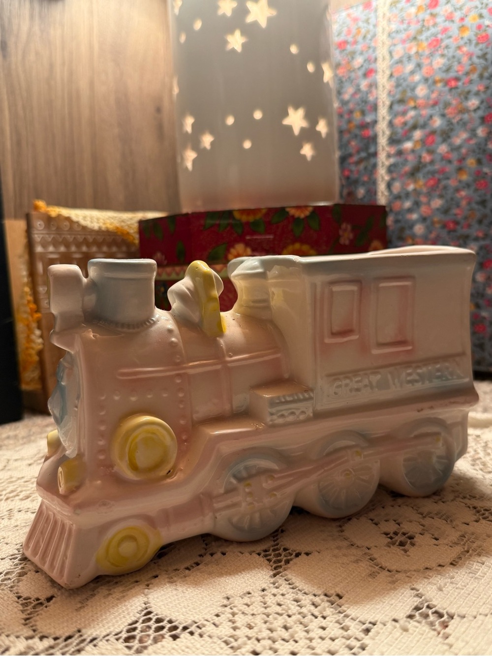 Vintage Rubens Originals “Great Western" Train Planter Baby Nursery Decor